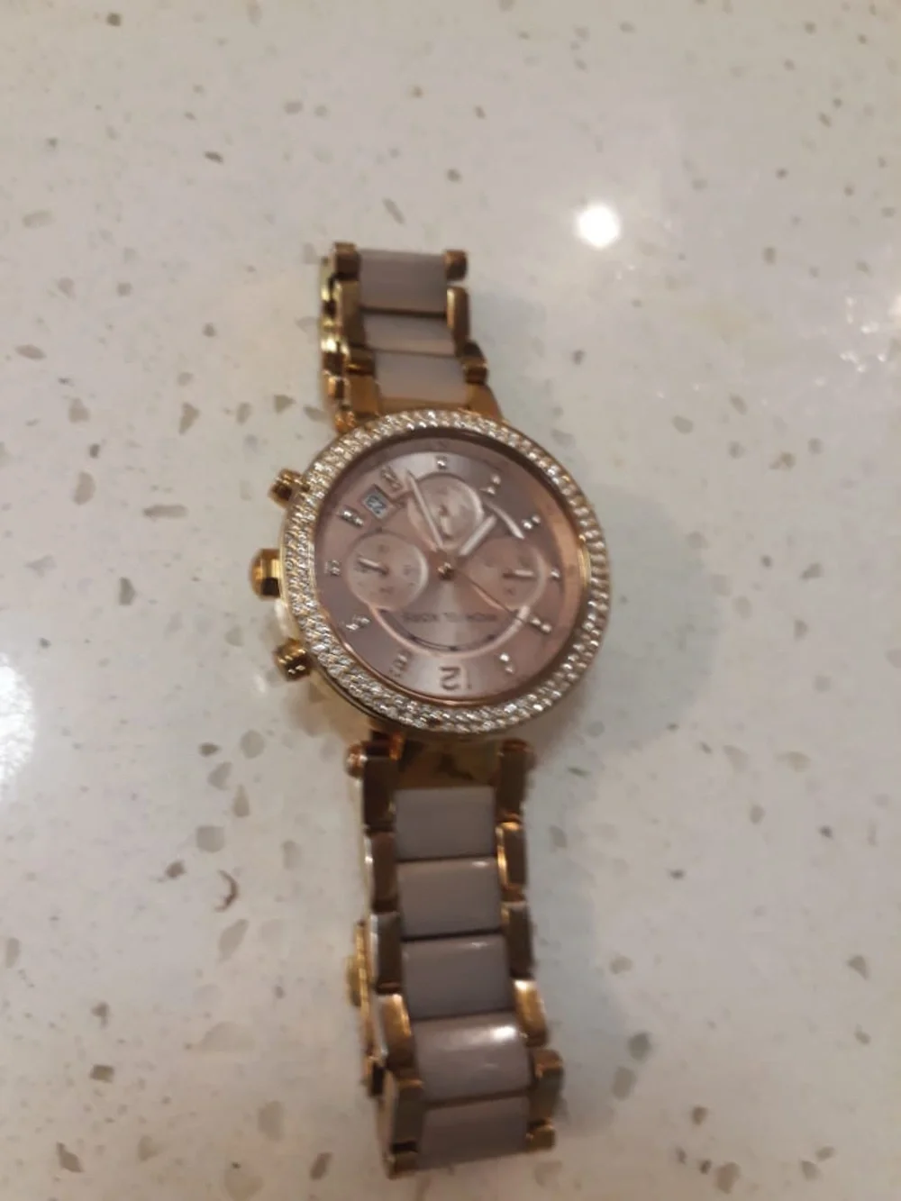 Michael Kors Rose Gold and Blush Chronograph Watch with Crystal Bezel